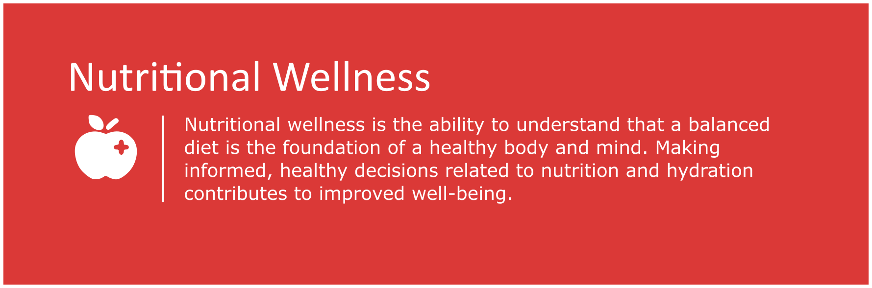 Ability to understand that a balanced diet is the foundation of a healthy body and mind. Making informed, healthy decisions related to nutrition and hydration contributes to improved well-being.